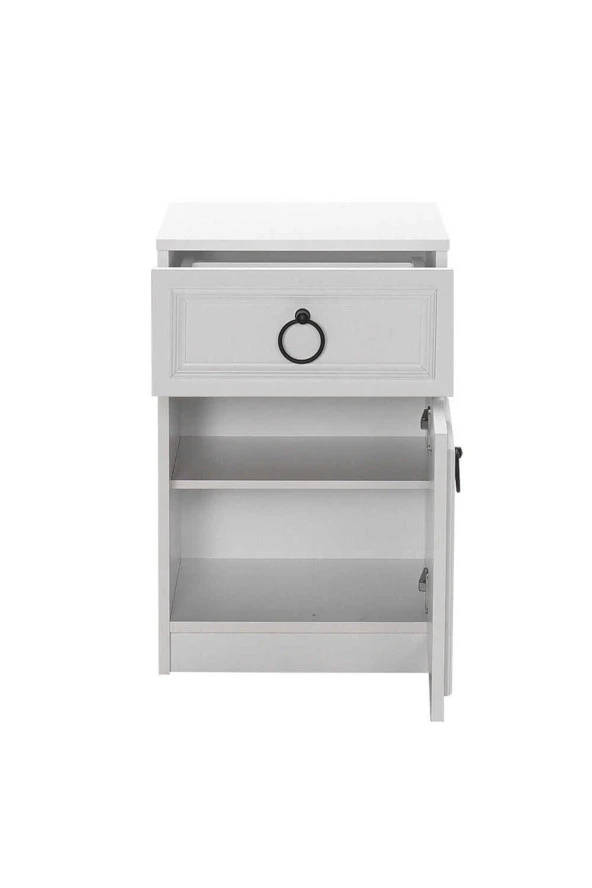 Hampton Çekmeceli Kapaklı Komodin-Mat Beyaz 40x63x38 cm (GxYxD) - 4
