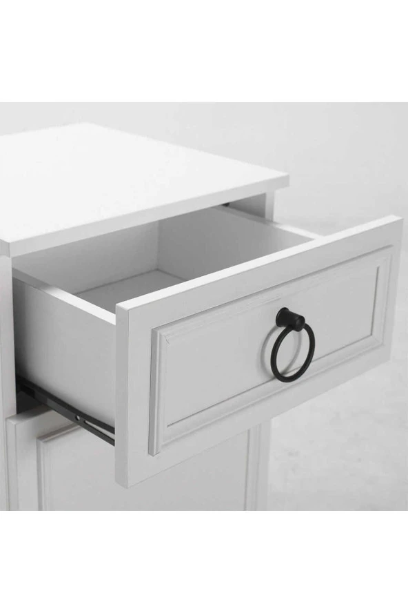 Hampton Çekmeceli Kapaklı Komodin-Mat Beyaz 40x63x38 cm (GxYxD) - 5