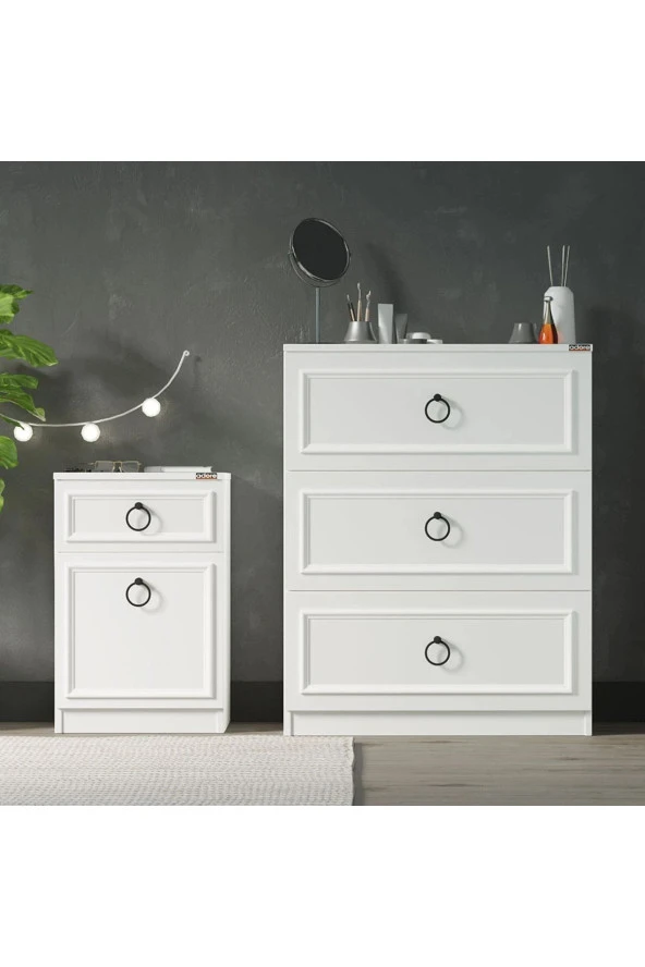 Hampton Çekmeceli Kapaklı Komodin-Mat Beyaz 40x63x38 cm (GxYxD) - 6