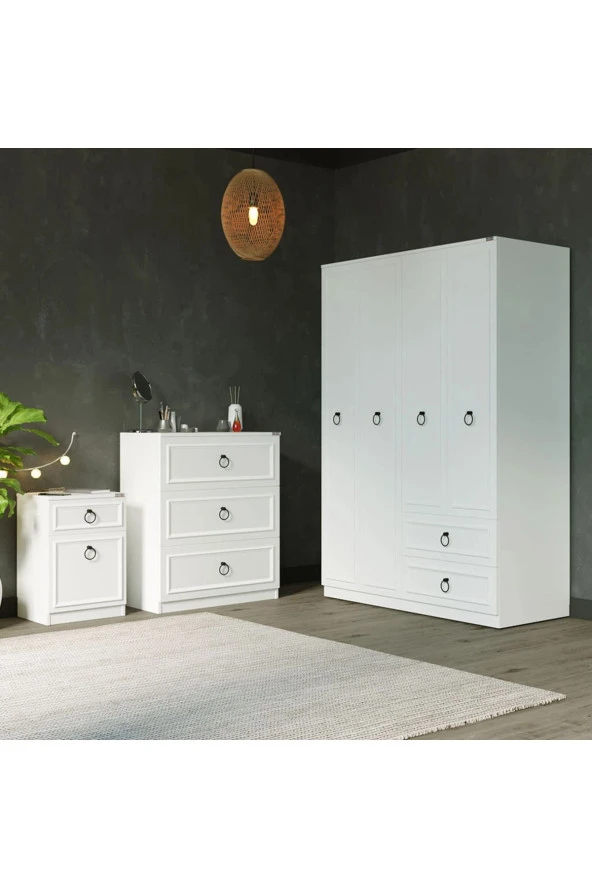 Hampton Çekmeceli Kapaklı Komodin-Mat Beyaz 40x63x38 cm (GxYxD) - 8