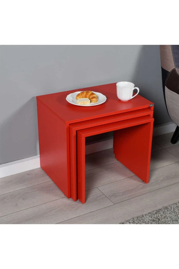 Trıple Zigon Sehpa - Kırmızı 55x47x40 cm (GxYxD)