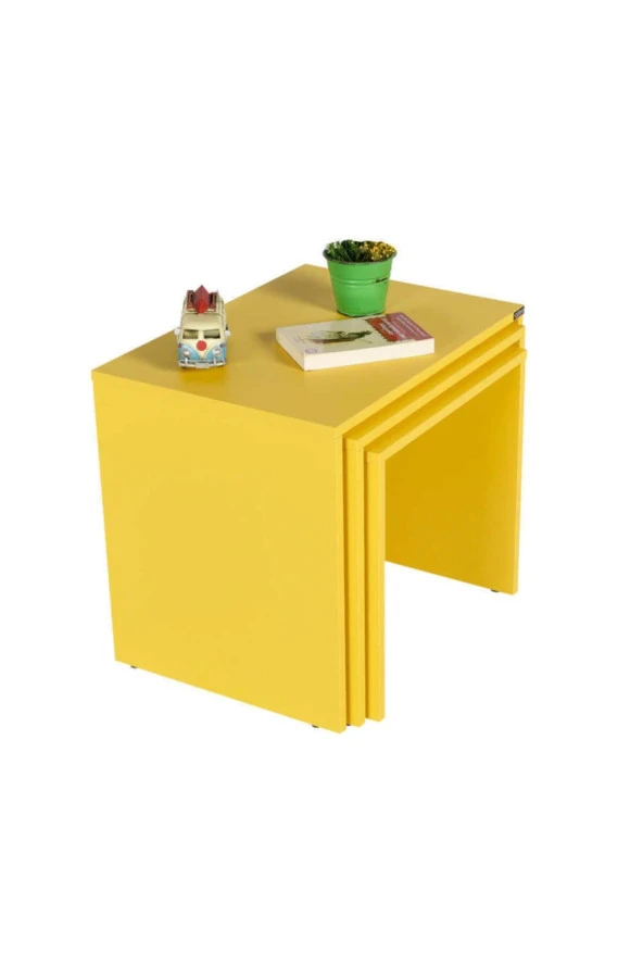 Trıple Zigon Sehpa - Sarı 55x47x40 cm (GxYxD) - 5