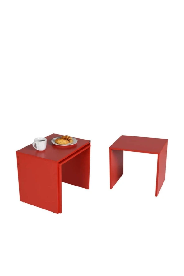 Trıple Zigon Sehpa - Kırmızı 55x47x40 cm (GxYxD) - 6
