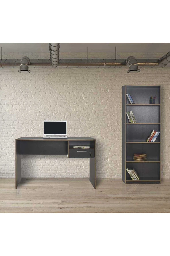 Concept Kilitli Çekmeceli Çalışma Masası-Antrasit-Kontra 120x75x60 cm (GxYxD) - 8