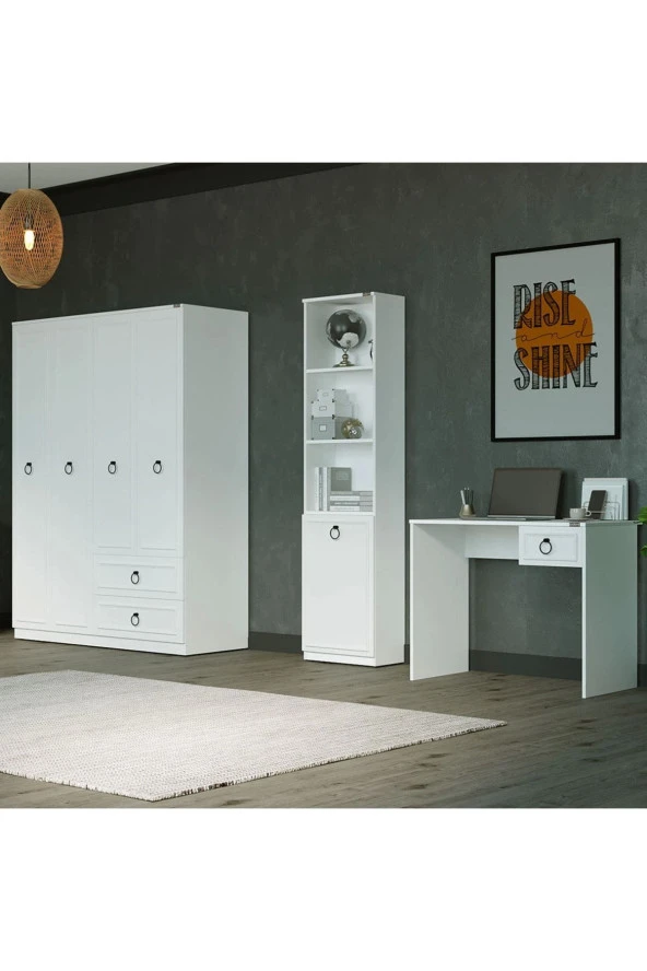 Hampton 5 Raflı Kapaklı Kitaplık-Mat Beyaz 45x185x24 cm (GxYxD) - 3