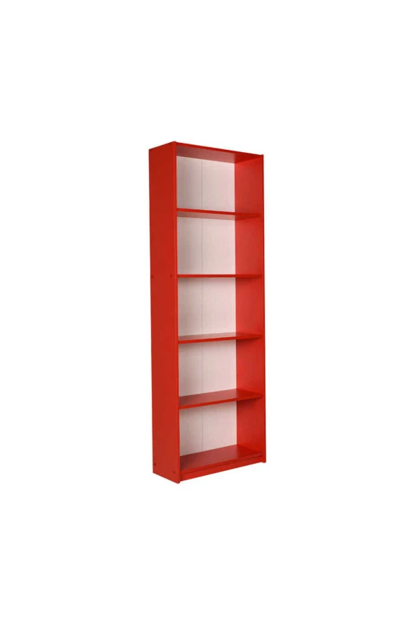 Modern 5 Raflı Kitaplık - Kırmızı 64x182x26 cm (GxYxD) - 2