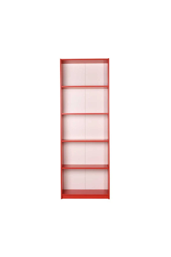 Modern 5 Raflı Kitaplık - Kırmızı 64x182x26 cm (GxYxD) - 3