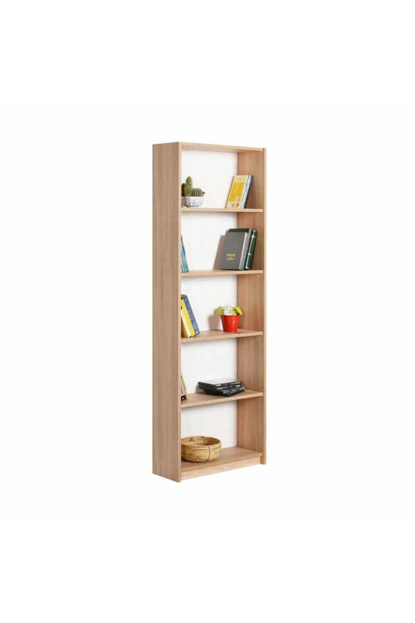 Modern 5 Raflı Kitaplık - Sonoma 64x182x26 cm (GxYxD)