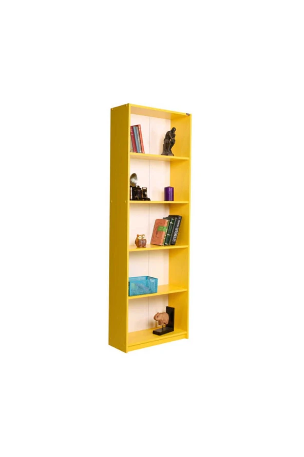Modern 5 Raflı Kitaplık - Sarı 64x182x26 cm (GxYxD)