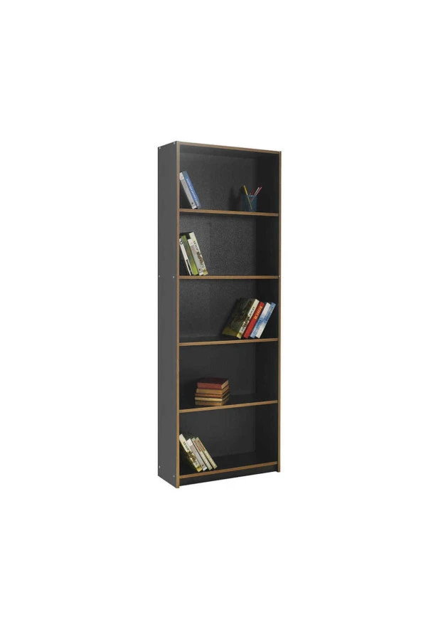 Modern 5 Raflı Kitaplık-Antrasit-Kontra 64x182x26 cm (GxYxD) - 2