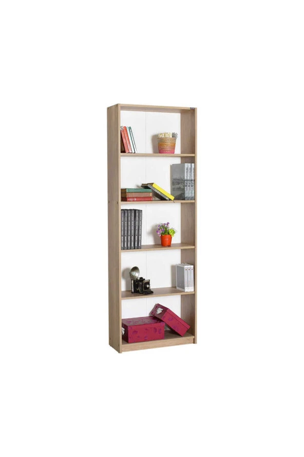 Modern 5 Raflı Kitaplık - Açık Ceviz(Tori) 64x182x26 cm (GxYxD)