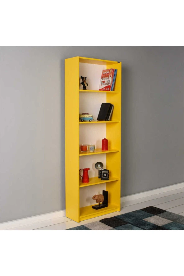 Modern 5 Raflı Kitaplık - Sarı 64x182x26 cm (GxYxD) - 5