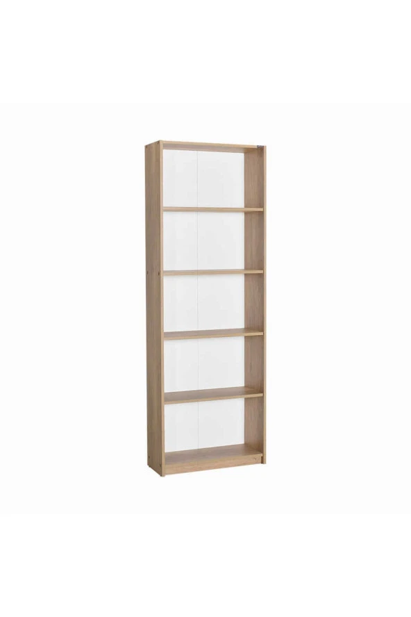 Modern 5 Raflı Kitaplık - Açık Ceviz(Tori) 64x182x26 cm (GxYxD) - 3