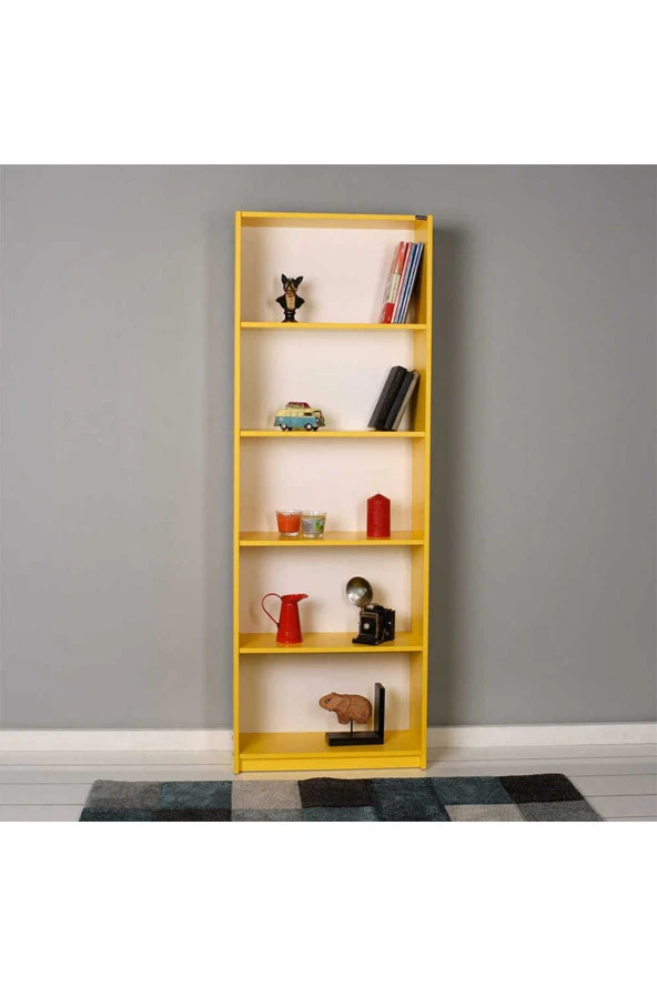Modern 5 Raflı Kitaplık - Sarı 64x182x26 cm (GxYxD) - 6