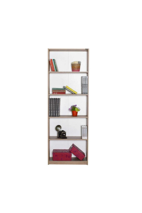 Modern 5 Raflı Kitaplık - Açık Ceviz(Tori) 64x182x26 cm (GxYxD) - 5
