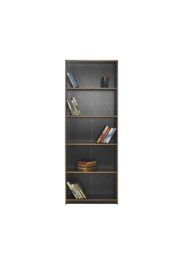Modern 5 Raflı Kitaplık-Antrasit-Kontra 64x182x26 cm (GxYxD) - 4
