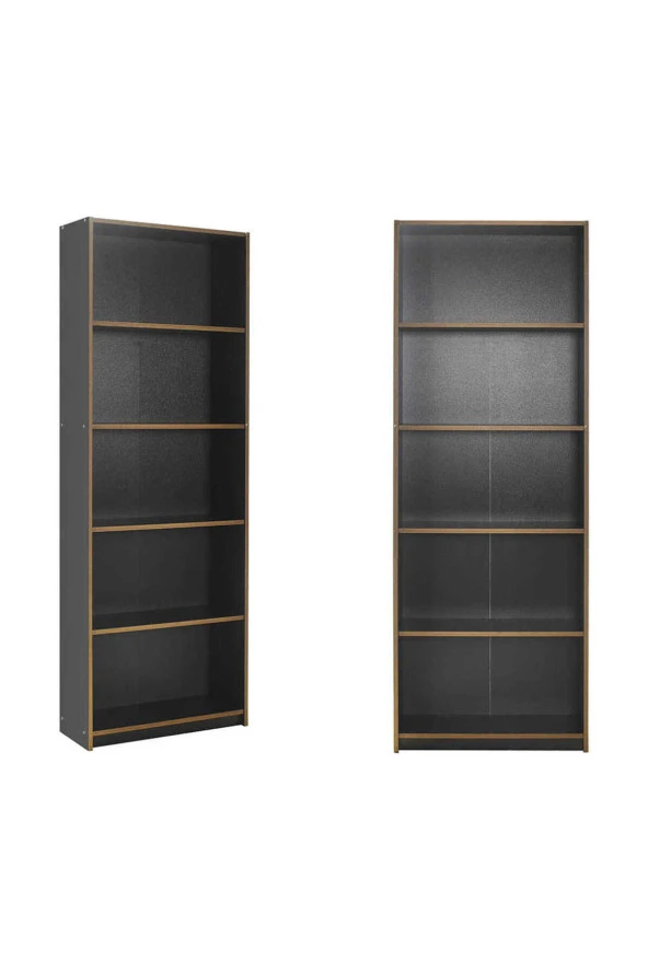 Modern 5 Raflı Kitaplık-Antrasit-Kontra 64x182x26 cm (GxYxD) - 6