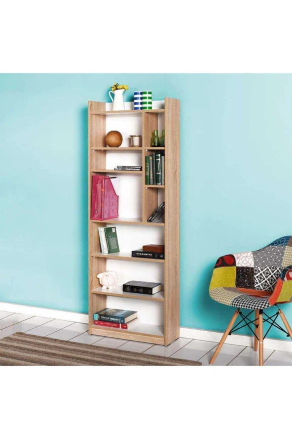 Plus 7 Raflı 10 Bölmeli Kitaplık-Sonoma-Mat Lake Beyaz 63x175x26 cm (GxYxD) - 5