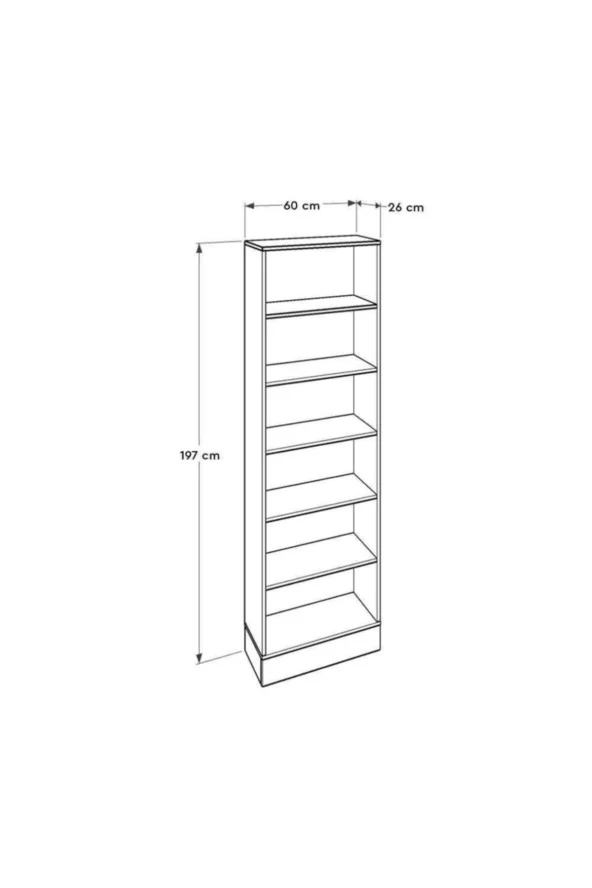 Base 6 Raflı Kitaplık -İtalyan Meşe-Mat Beyaz 60x197x26 cm (GxYxD) - 3