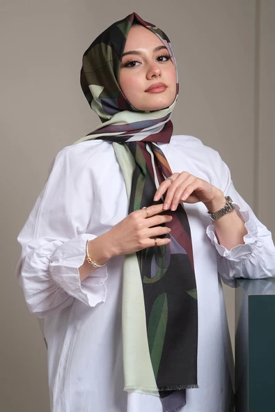 Afvente Geometrik Desen Bordo Pamuk Şal - Resim 2