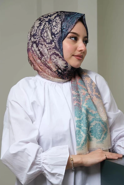 Afvente Dalgalı Desen Yeşil Pamuk Şal - 3