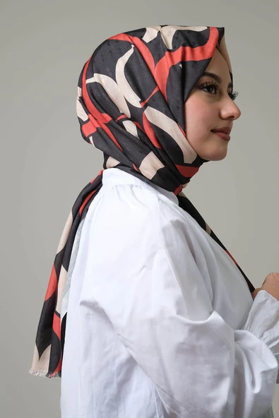 Afvente Geometrik Desen Kırmızı Pamuk Şal - Resim 3