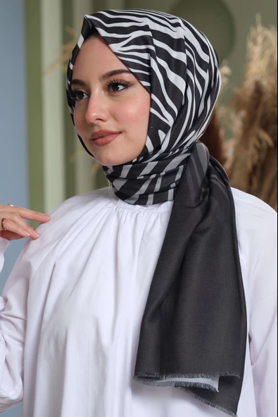 Afvente Dalgalı Desen Gri Pamuk Şal - Resim 3