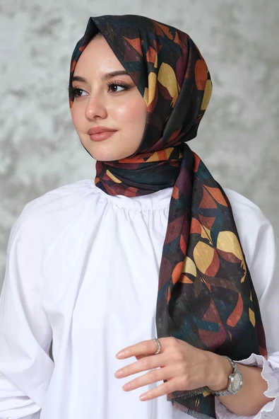 Afvente Yaprak Desen Koyu Yeşil Pamuk Şal - 3