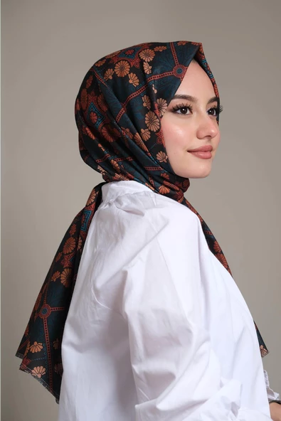 Afvente Çiçek Desen Koyu Yeşil Pamuk Şal - Resim 2