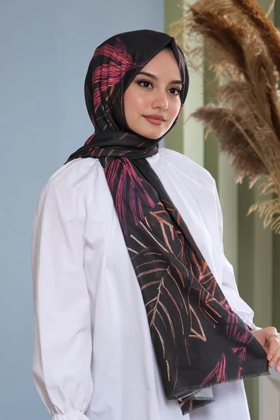 Afvente Çizgili Desen Pembe Pamuk Şal - Resim 3