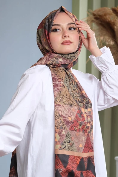 Afvente Paisley Desen Kahverengi Pamuk Şal ürün görseli 1