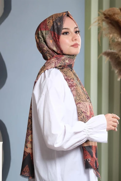 Afvente Paisley Desen Kahverengi Pamuk Şal - Resim 3
