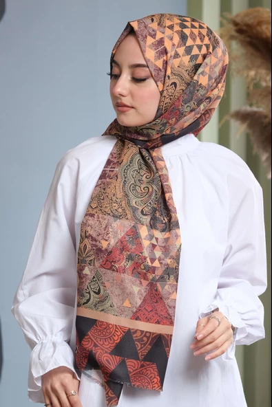 Afvente Paisley Desen Kahverengi Pamuk Şal - Resim 4