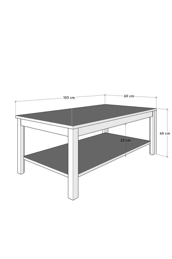 Rustik Dikdörtgen Orta Sehpa-Mat Beyaz 103x40x60 cm (GxYxD) - 3