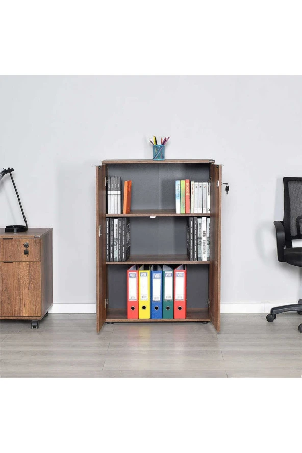 Rio 3 Raflı Kapaklı Kitaplık-Koyu Ceviz(Oslo Ceviz) 72x109x34 cm (GxYxD) - 7
