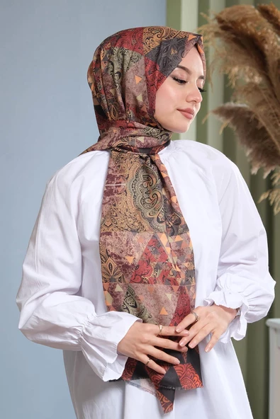 Afvente Paisley Desen Kahverengi Pamuk Şal - Resim 2