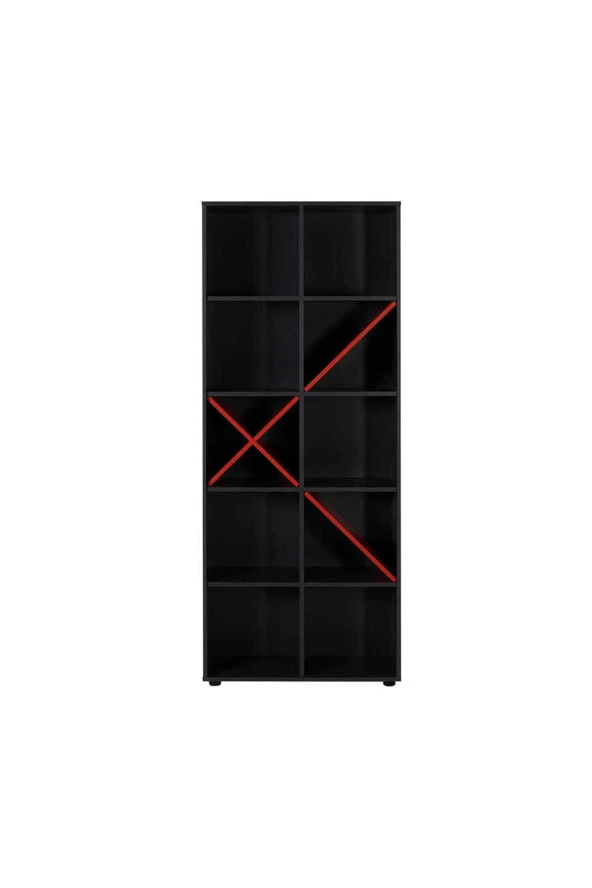 Gaming 10 Raflı Kitaplık - Antrasit-Kırmızı 75x188x30 cm (GxYxD) - 3