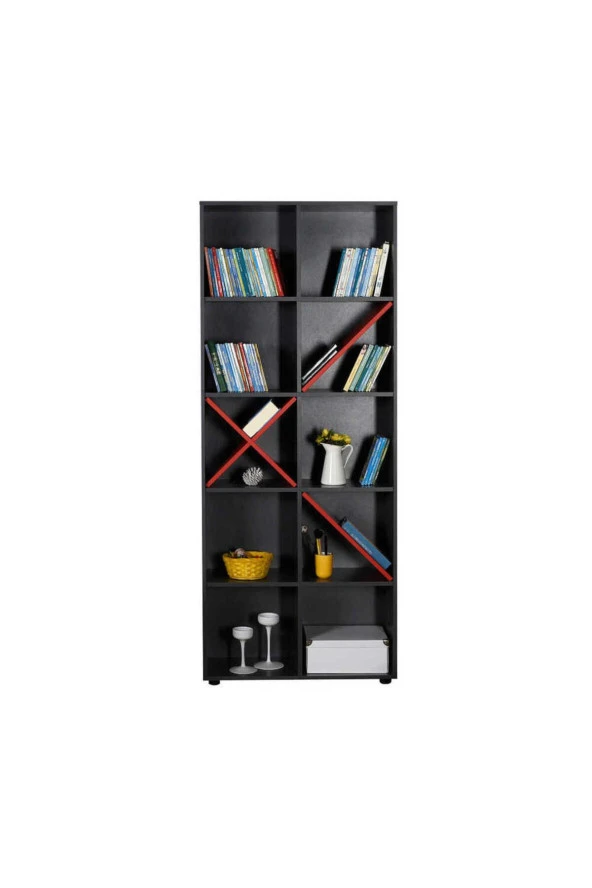 Gaming 10 Raflı Kitaplık - Antrasit-Kırmızı 75x188x30 cm (GxYxD) - 4