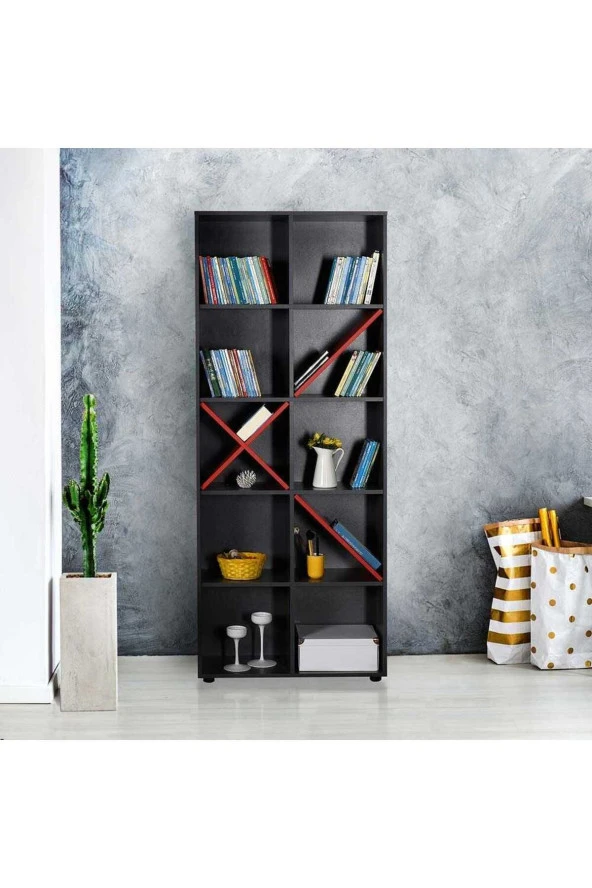 Gaming 10 Raflı Kitaplık - Antrasit-Kırmızı 75x188x30 cm (GxYxD) - 5