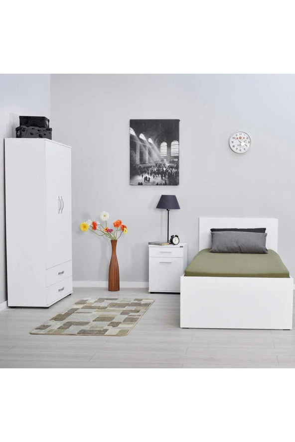 Trendline Tek Kişilik Karyola-Mat Beyaz 96x89x195 cm (GxYxD) - 8