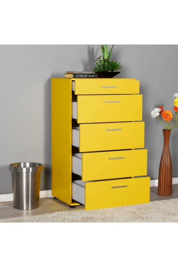 Trendline 5 Çekmeceli Şifonyer - Sarı 60x108x44 cm (GxYxD) - 5