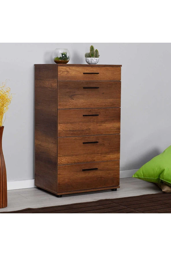 Trendline 5 Çekmeceli Şifonyer - Koyu Ceviz (Oslo Ceviz) 60x108x44 cm (GxYxD) - 5