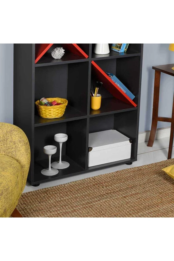 Gaming 10 Raflı Kitaplık - Antrasit-Kırmızı 75x188x30 cm (GxYxD) - 7