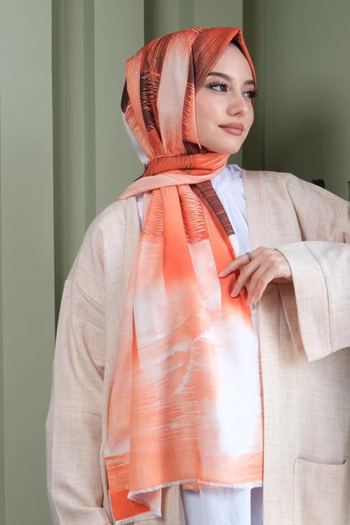Afvente Soyut Desen Açık Kahverengi Pamuk Şal - Resim 3