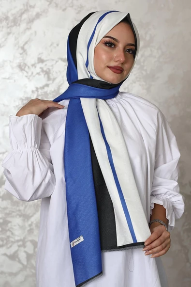 Afvente Zebra Desen Mavi Pamuk Şal - 2