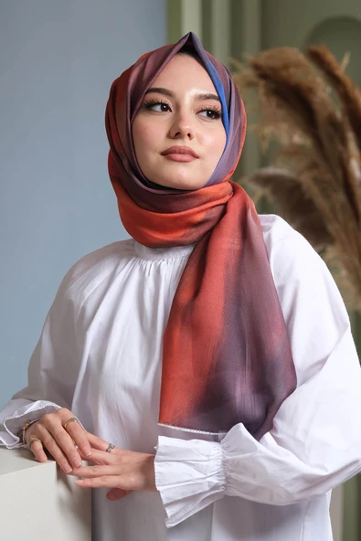 Afvente Sanat Desen Turuncu Pamuk Şal - Resim 2