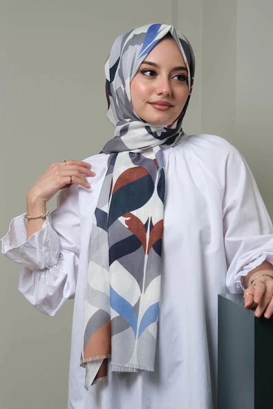 Afvente Soyut Desen Bej Pamuk Şal - Resim 3