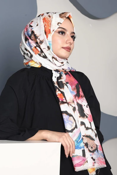 Afvente Çiçek Desen Renkli Pamuk Şal - Resim 3