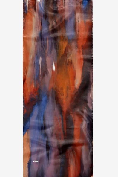 Afvente Sanat Desen Turuncu Pamuk Şal - Resim 5