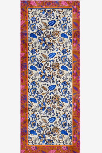 Afvente Çiçek Desen Turuncu Pamuk Şal - Resim 4